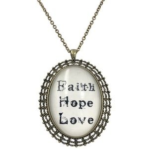 Faith Hope Love Vintage Look Oval Long Necklace